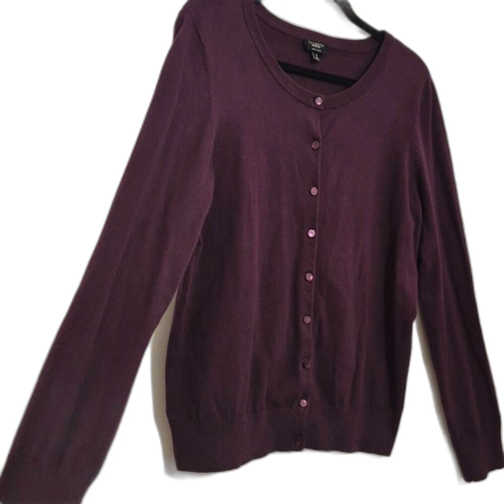 Talbots Pima Cotton Cardigan M Burgundy Plum Button Front Stretch Classic Preppy - Picture 3 of 9